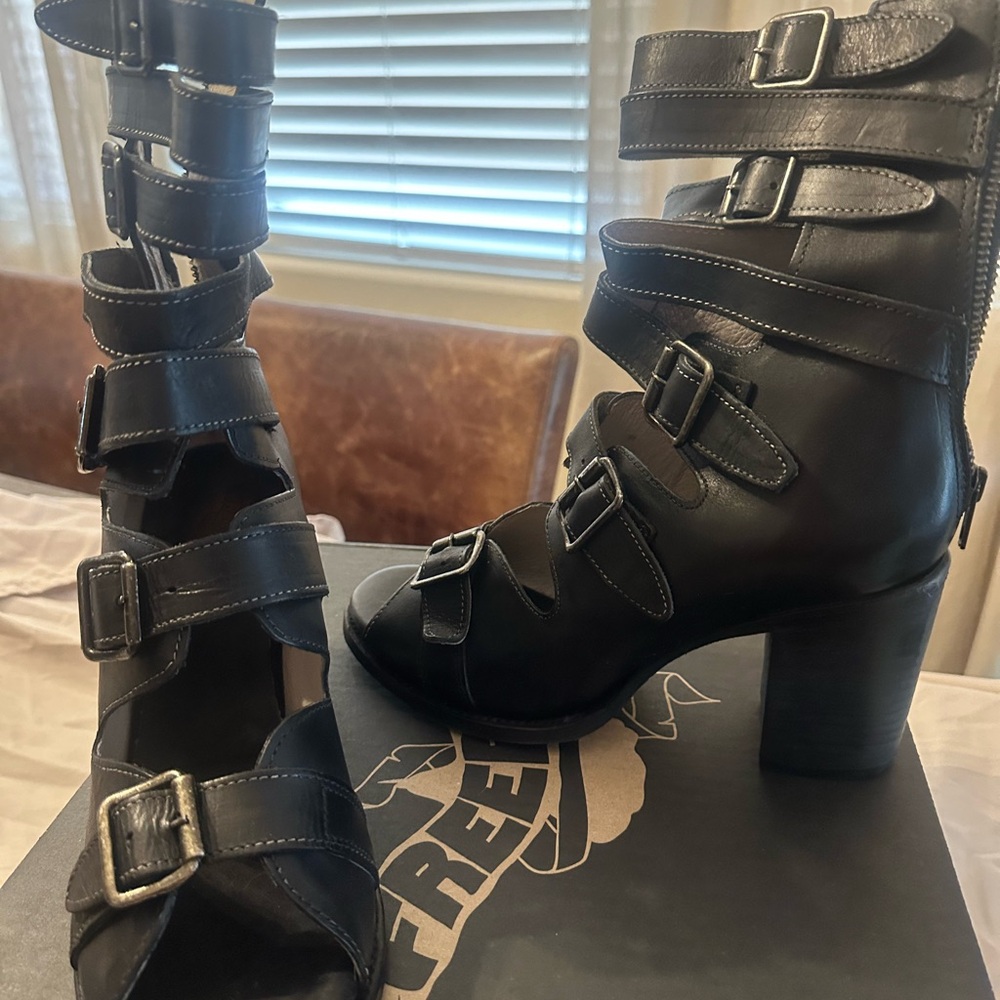Freebird Black Ankle Boots with Buckle Straps